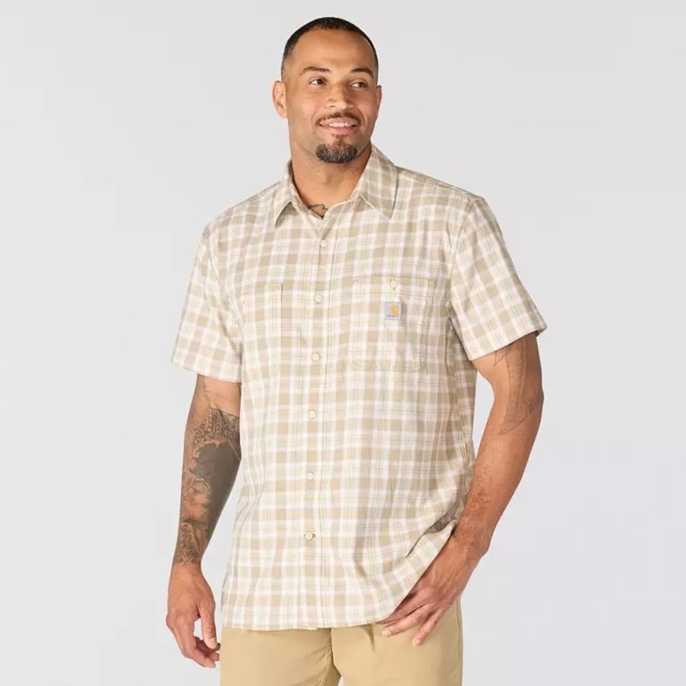 Carhartt Rugged Flex Shirt Mens XL Plaid Relaxed Fit Short Sleeve Button Up W03